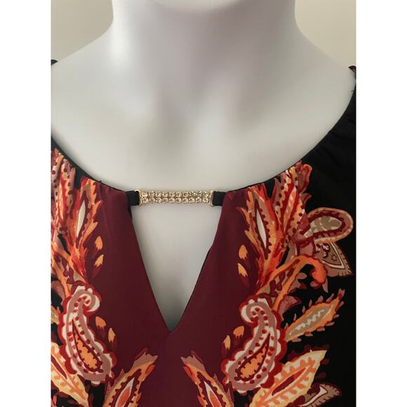 JM COLLECTION, SIZE XL, TUNIC, BLACK, GRAPHIC, SHEER SLEEVES - Picture 6 of 7